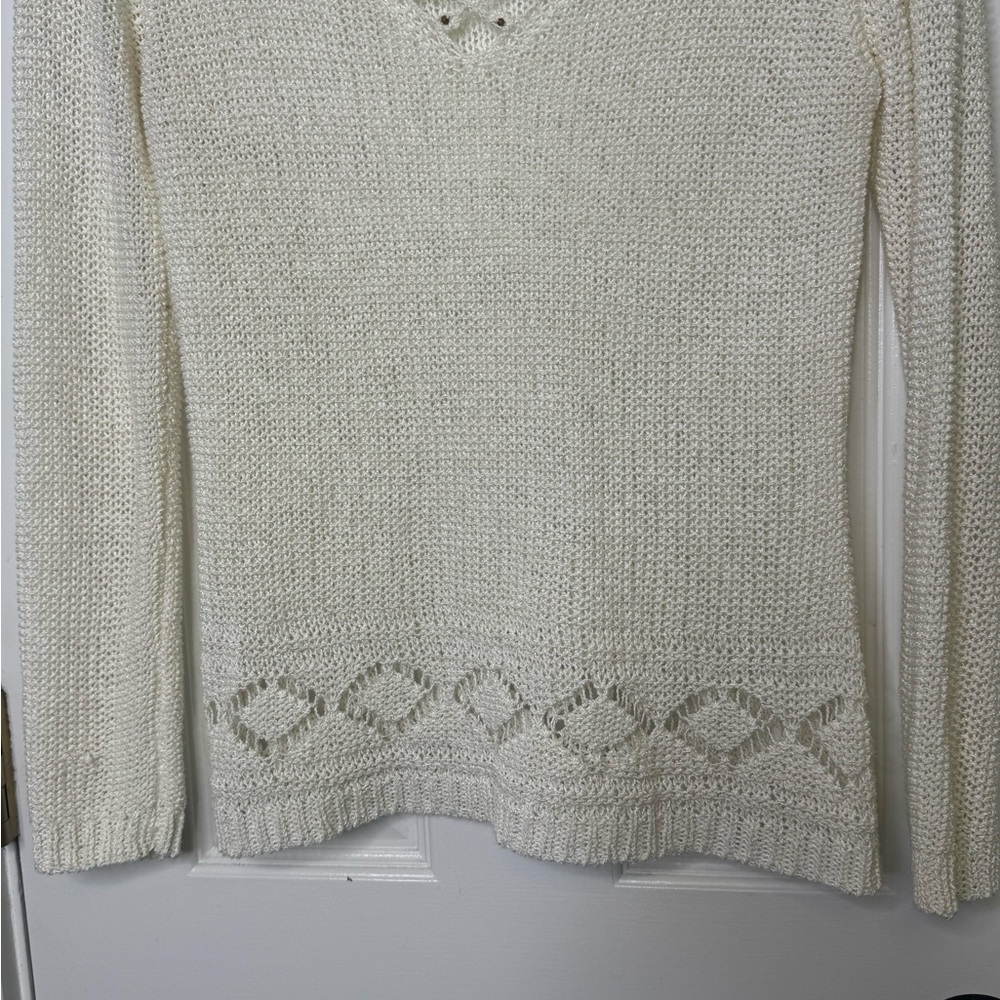 BCBGMAXAZRIA Vintage Ivory Crochet Sweater S - Picture 5 of 7